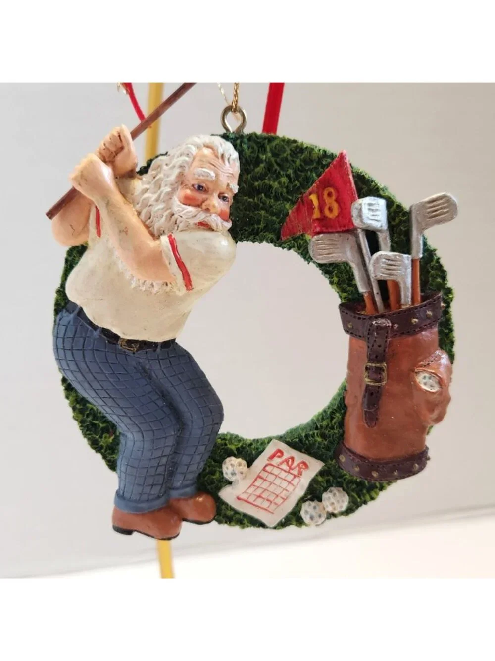 Santa Golfing Christmas Ornament Wreath Design Golf Bag Club Hanging Decoration
